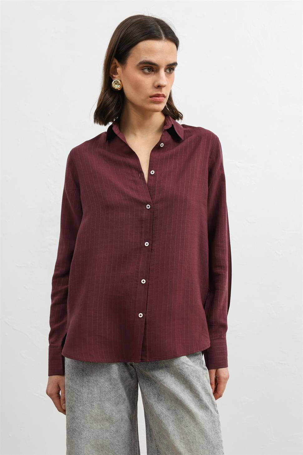 100% Lyocell Striped Womens Shirt with Pocket
