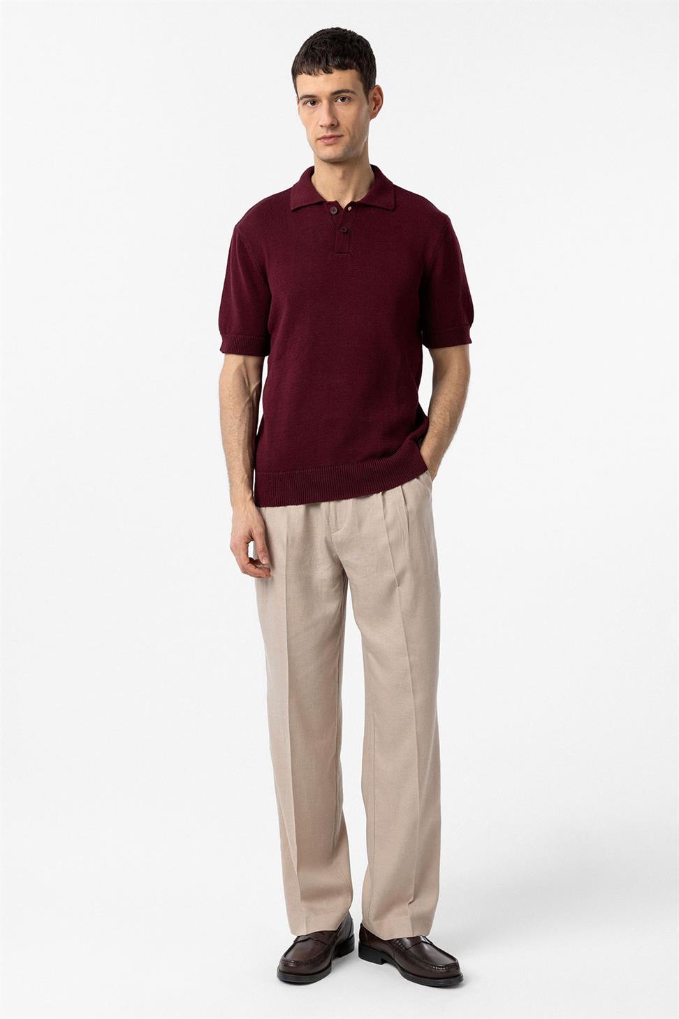 Antioch Bordo 100% Pamuk Polo Yaka Triko T-Shirt