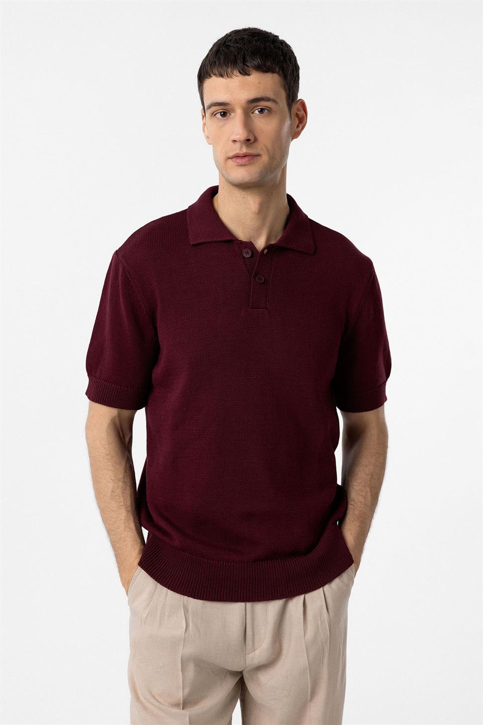 Antioch Bordo 100% Pamuk Polo Yaka Triko T-Shirt
