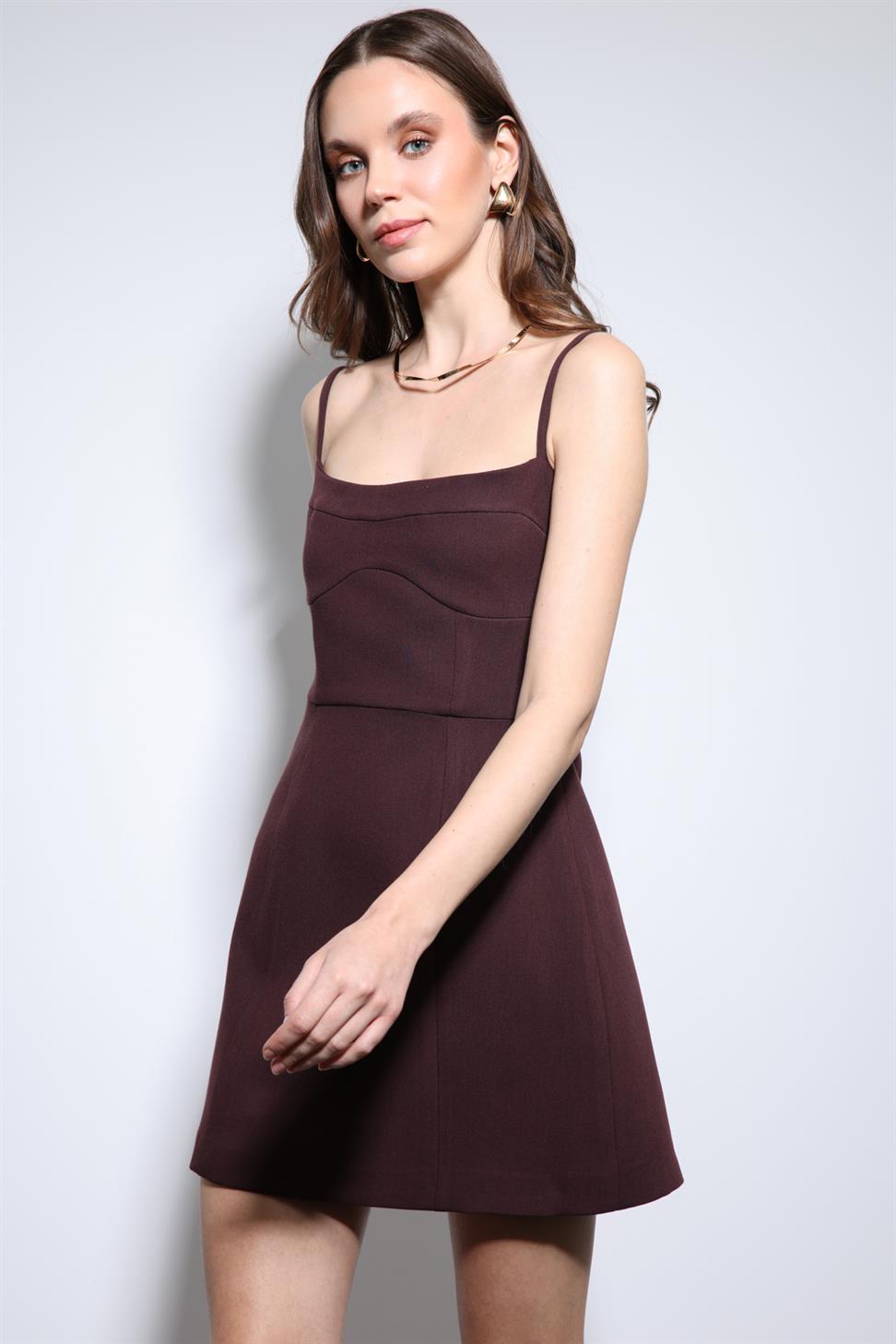 Antioch Bordo Askılı Elbise