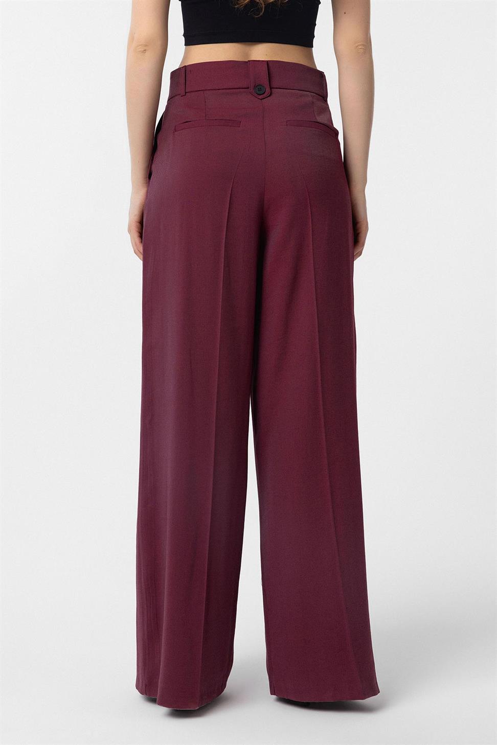 Antioch Bordo Çift Pilili Kadın Pantolon