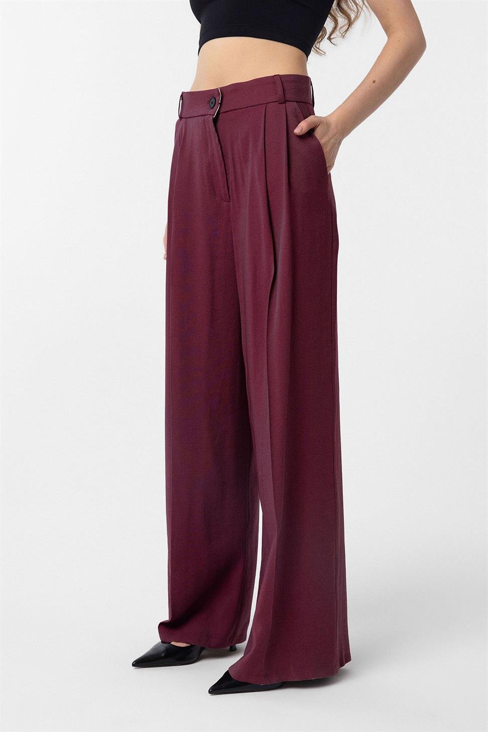 Antioch Bordo Çift Pilili Kadın Pantolon