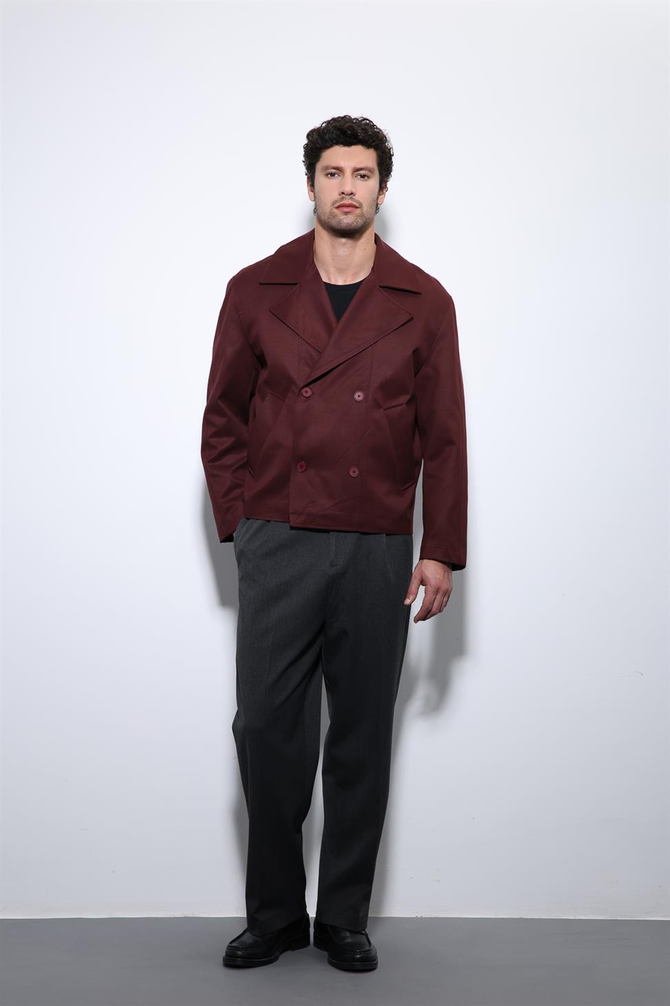 Antioch Bordo Crop Fit Erkek Trençkot