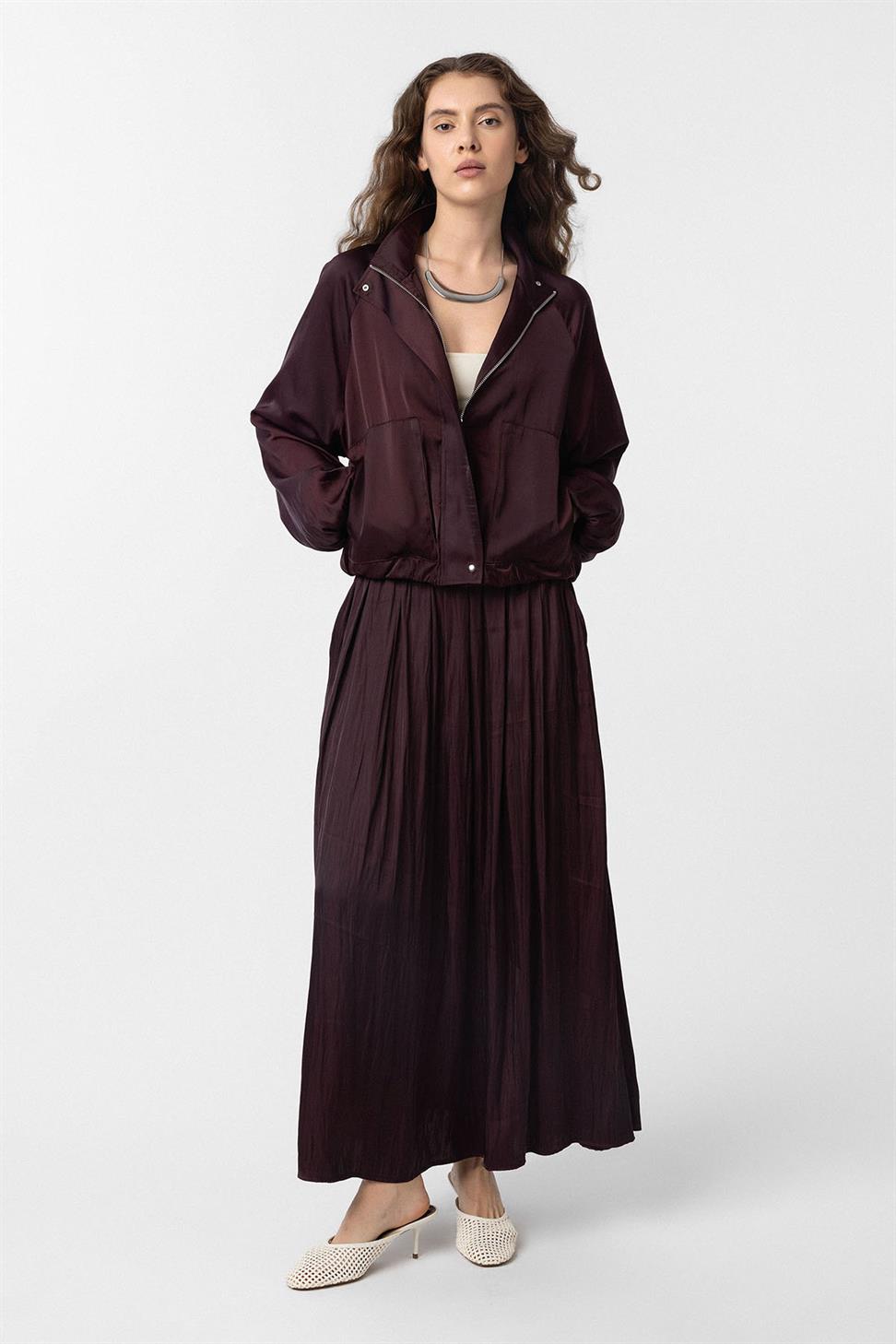 Antioch Bordo Dik Yaka İnce Kadın Bomber Ceket