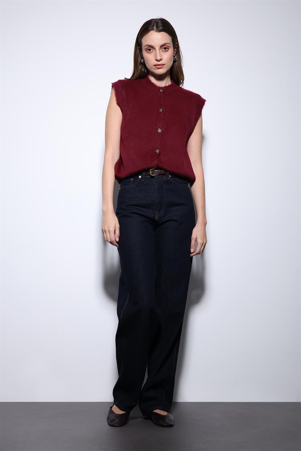 Antioch Bordo Dokulu Kadın Triko Yelek