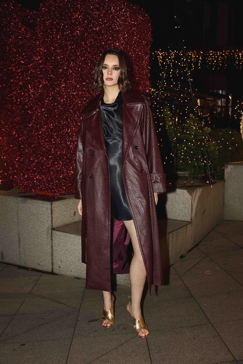 Antioch Bordo Dokulu Suni Deri Trençkot