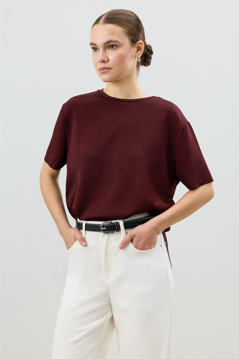 Antioch Bordo Dökümlü Kadın T-Shirt