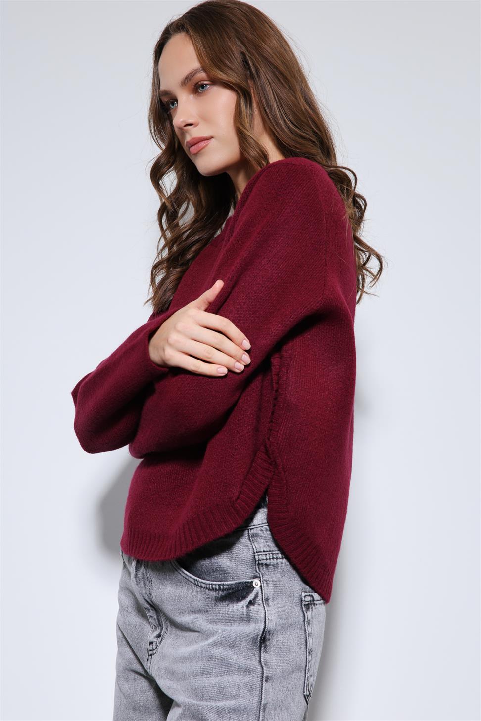 Antioch Bordo Düğme Detaylı Triko Kazak