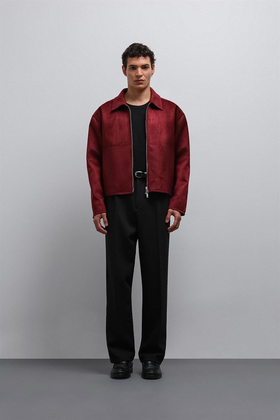 Antioch Bordo Fermuarlı Suni Süet Erkek Mont