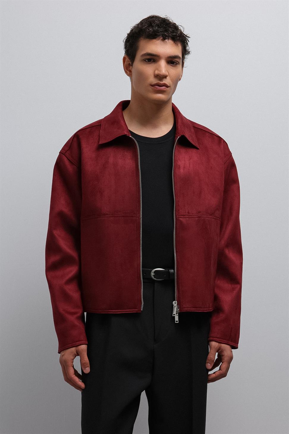 Antioch Bordo Fermuarlı Suni Süet Erkek Mont