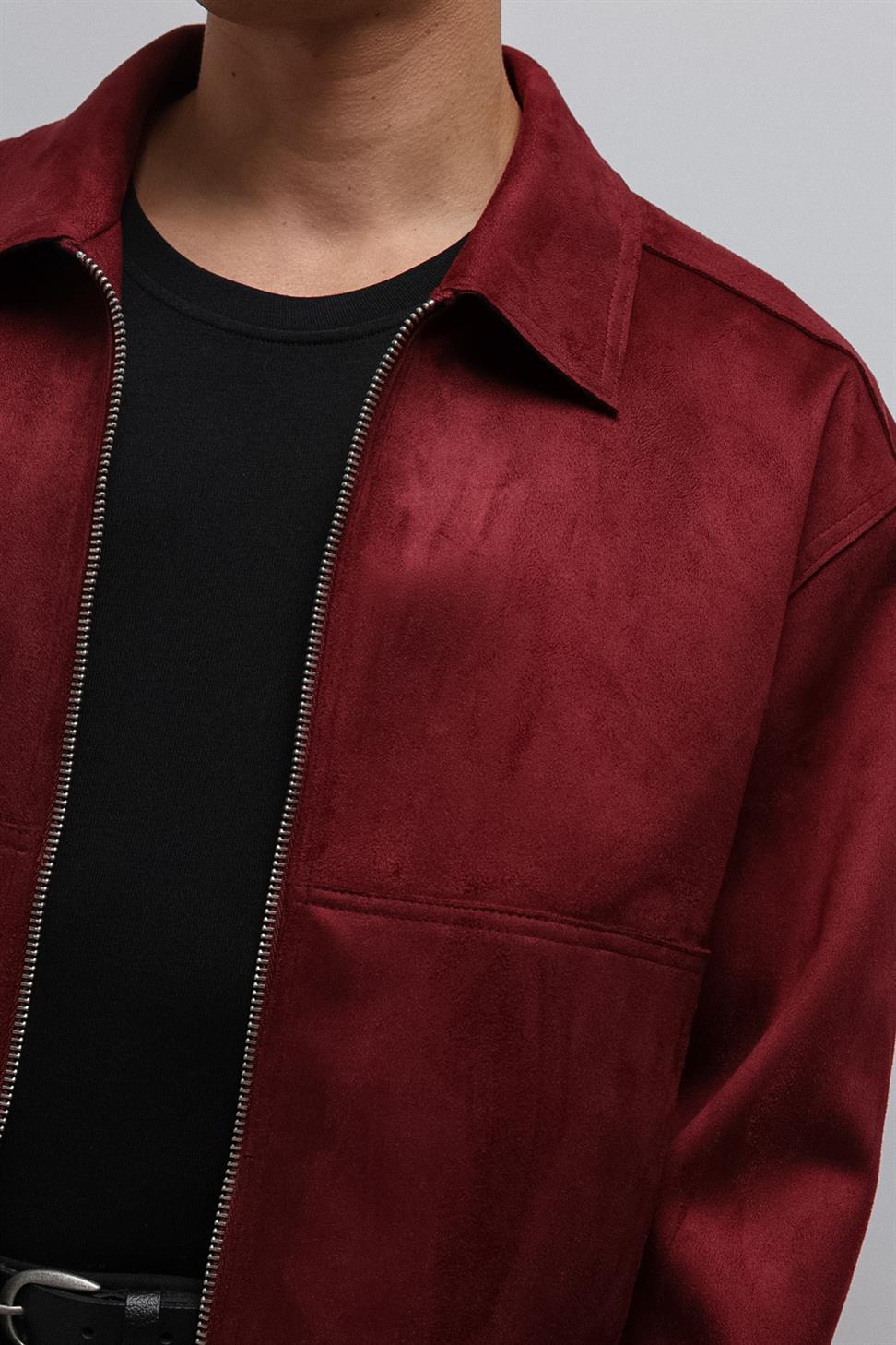 Antioch Bordo Fermuarlı Suni Süet Erkek Mont