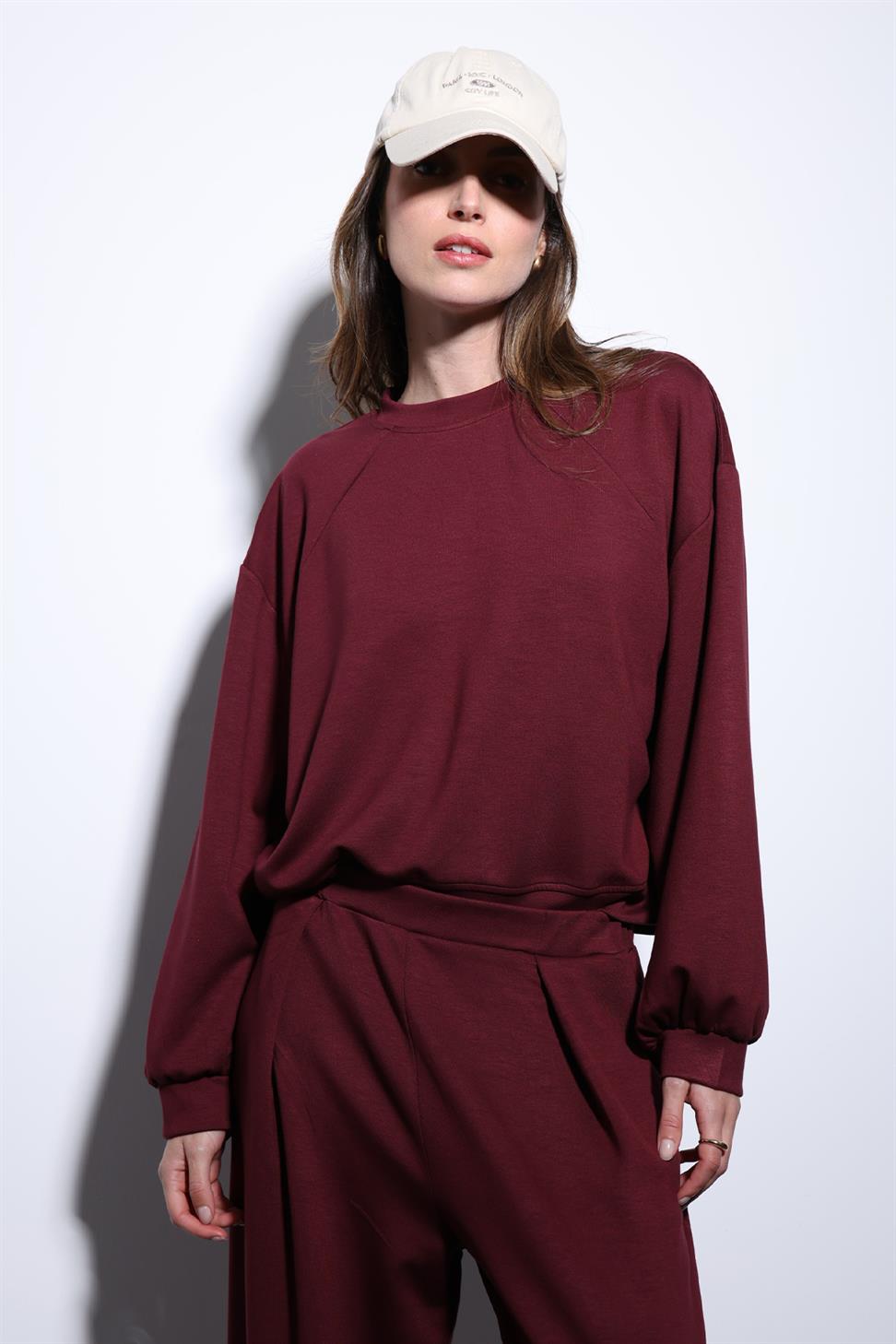 Antioch Bordo Geniş Paça Relaxed Kadın Takım