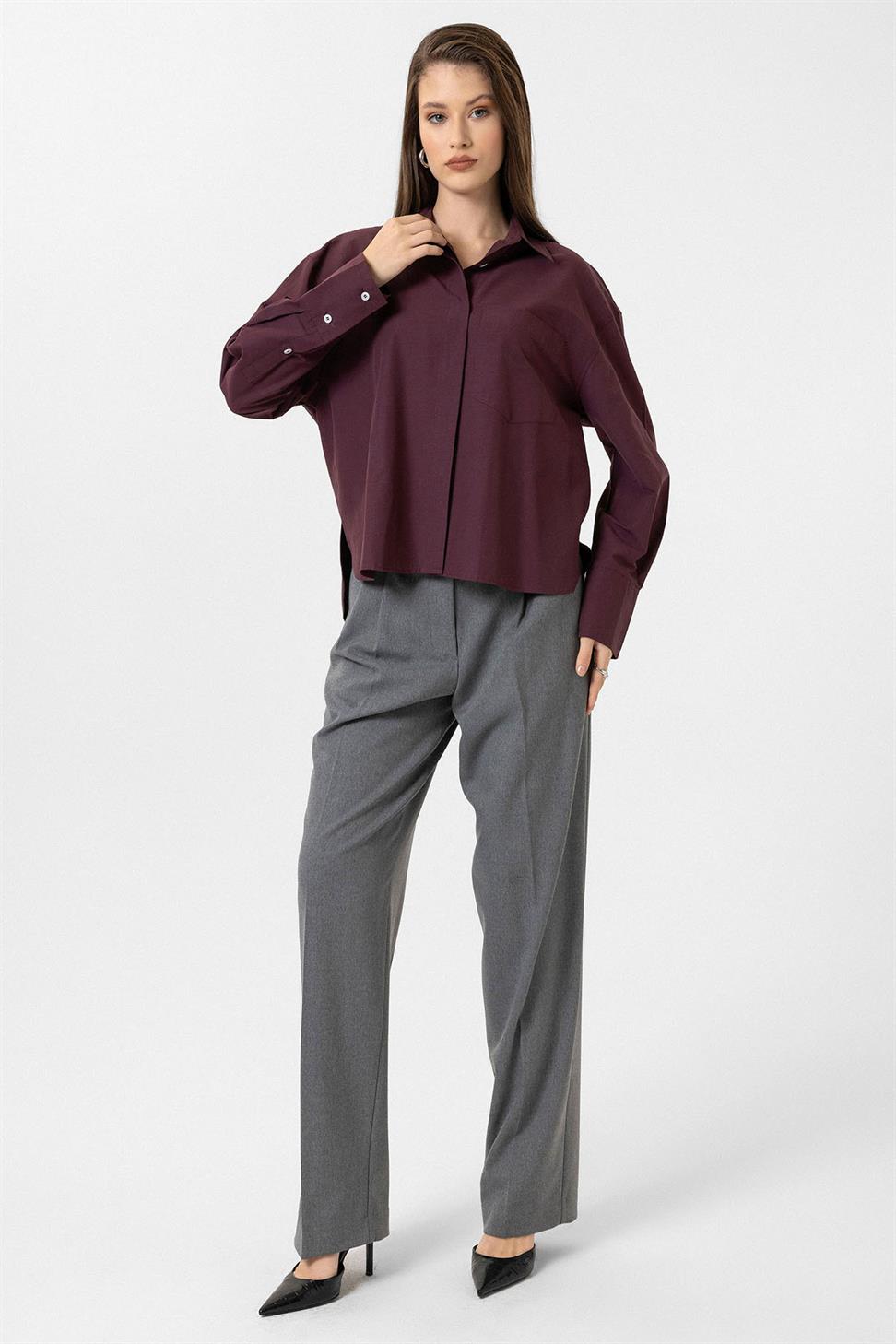 Antioch Bordo Kadın Basic Poplin Gömlek
