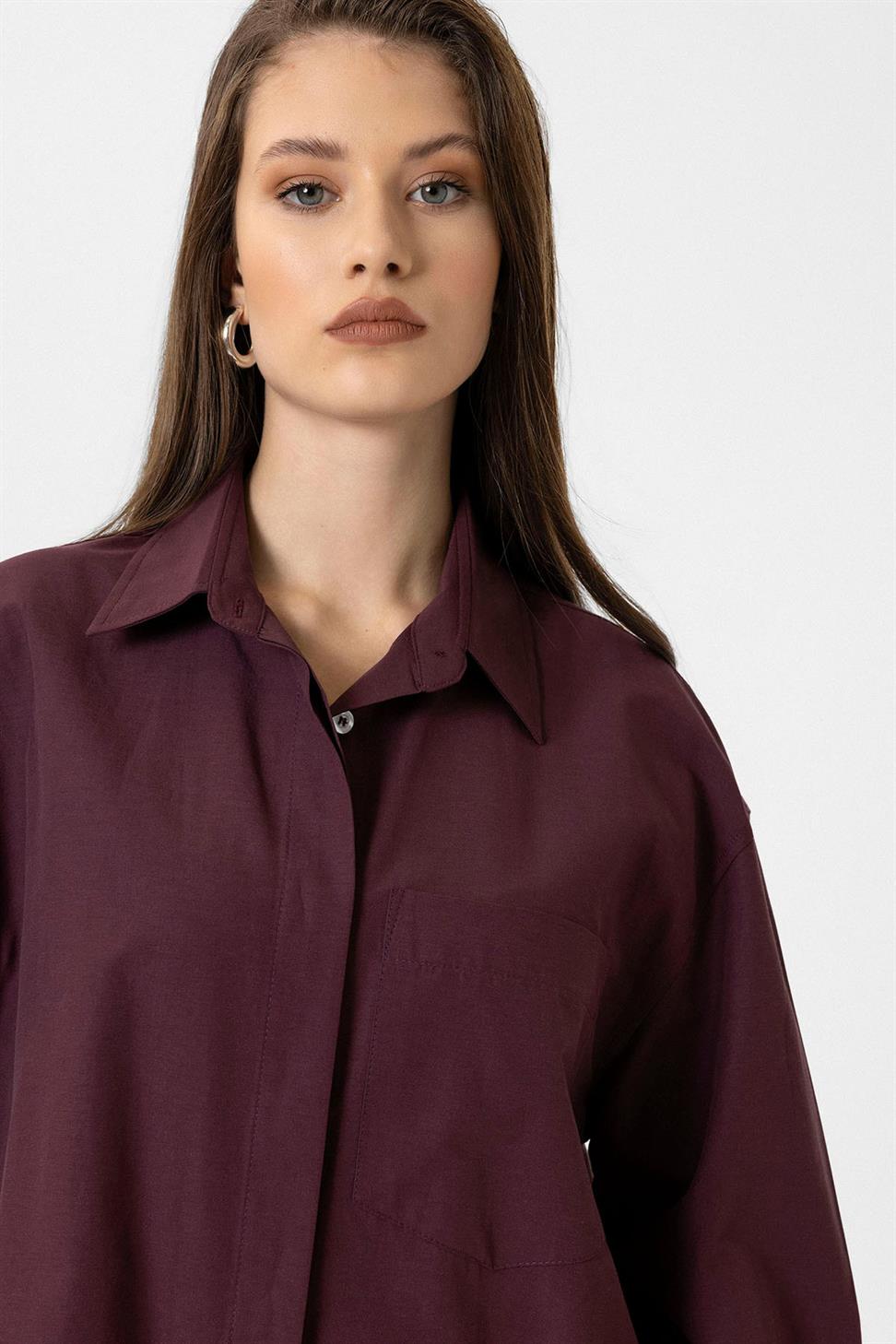Antioch Bordo Kadın Basic Poplin Gömlek