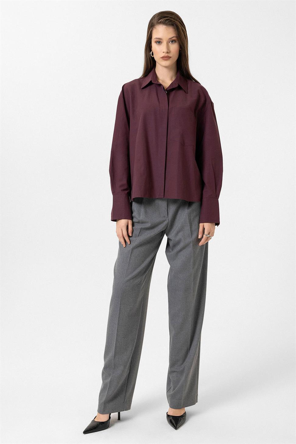 Antioch Bordo Kadın Basic Poplin Gömlek