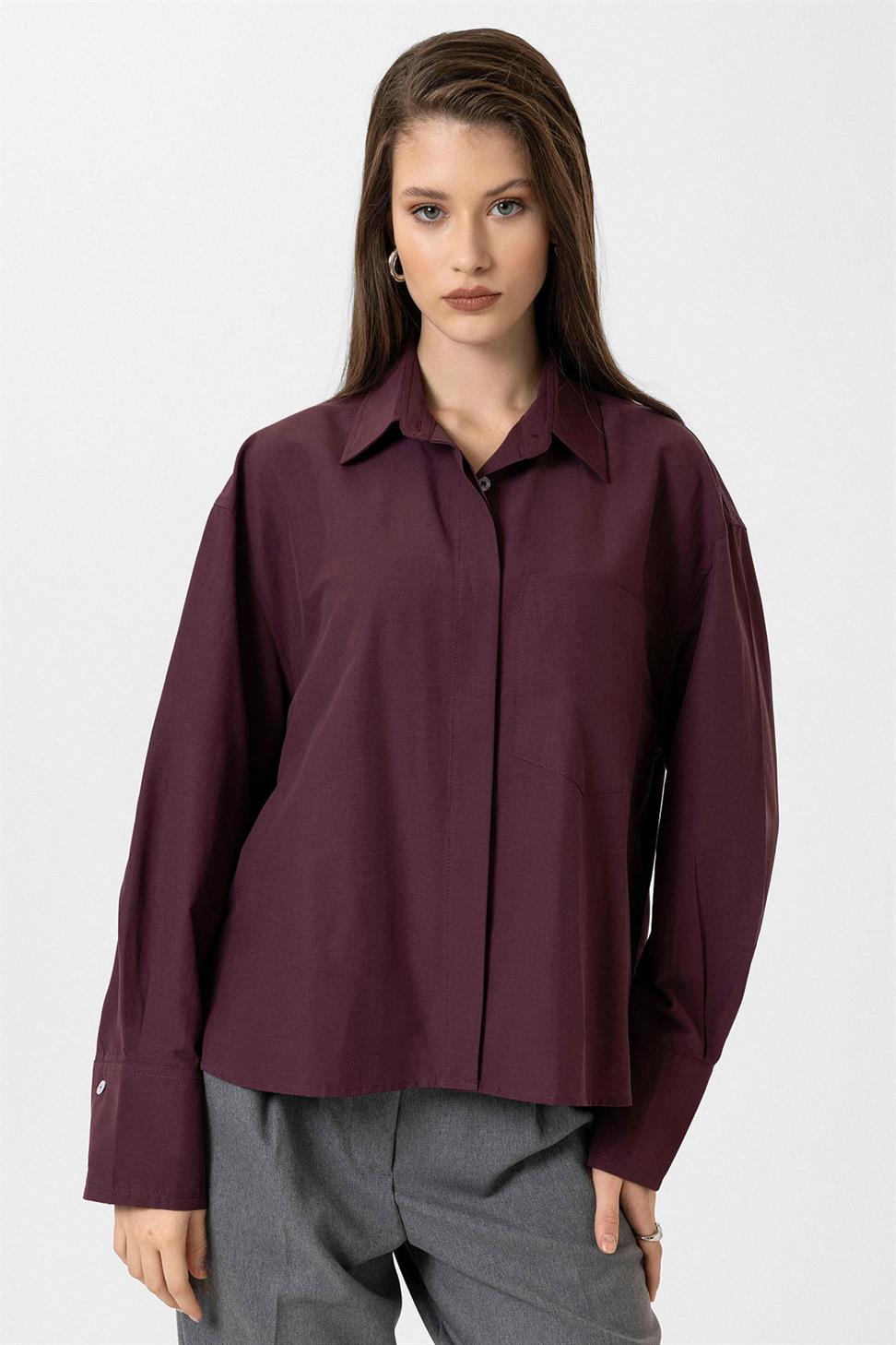 Antioch Bordo Kadın Basic Poplin Gömlek