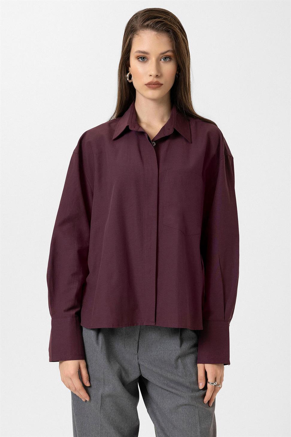 Antioch Bordo Kadın Basic Poplin Gömlek