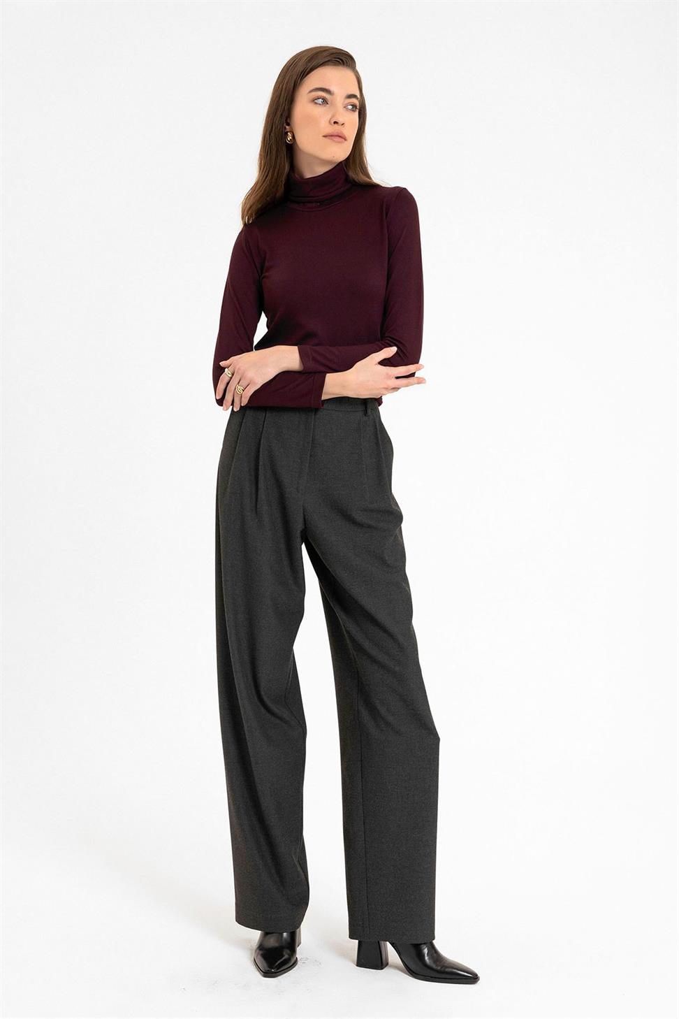 Antioch Bordo Kadın Boğazlı Triko Kazak