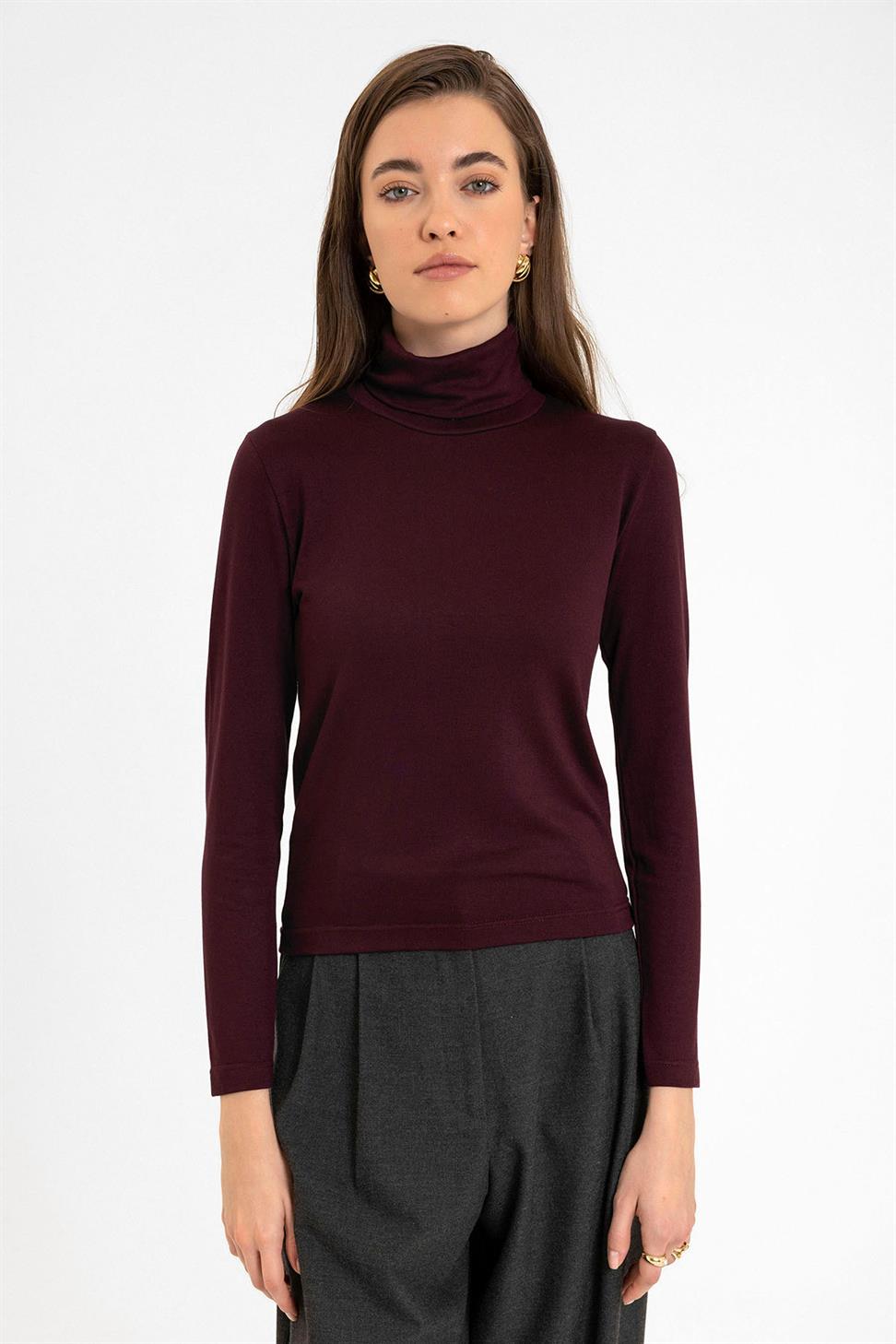 Antioch Bordo Kadın Boğazlı Triko Kazak