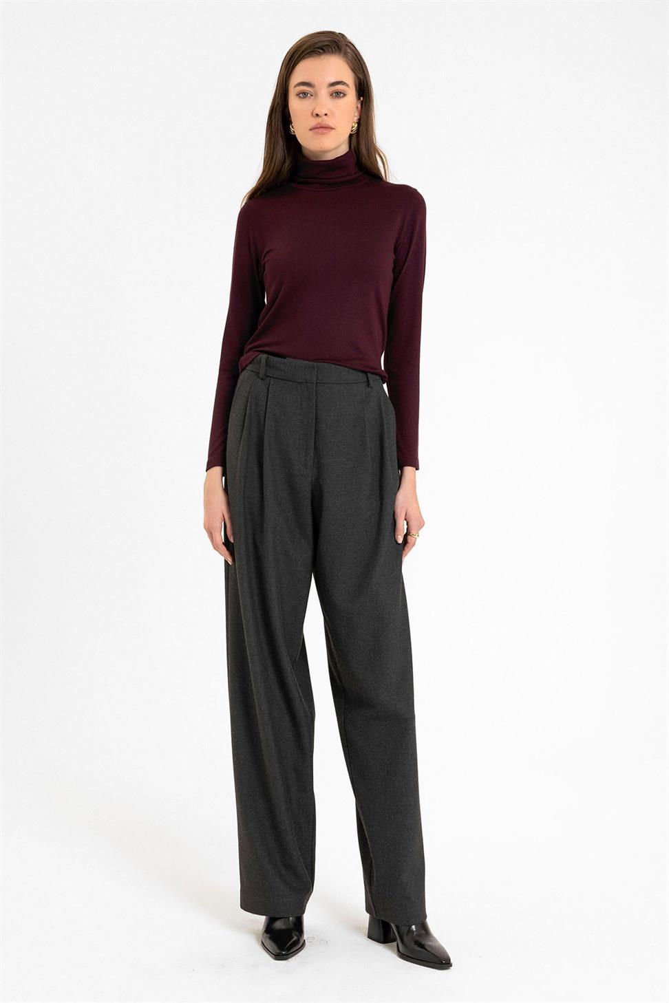 Antioch Bordo Kadın Boğazlı Triko Kazak