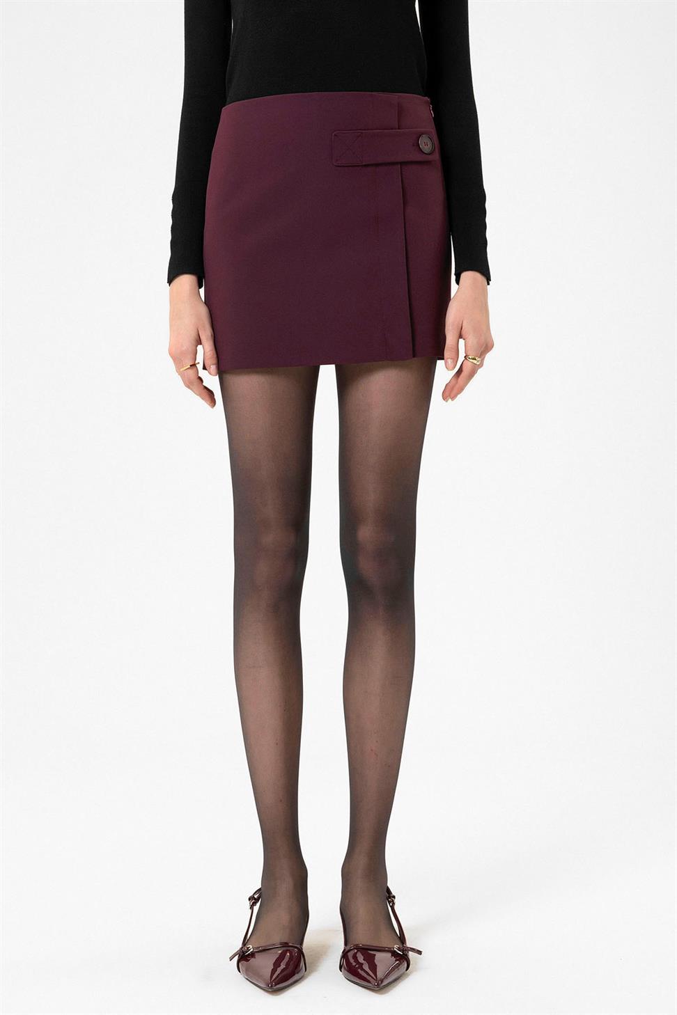 Antioch Bordo Kadın Düğme Detaylı Mini Etek