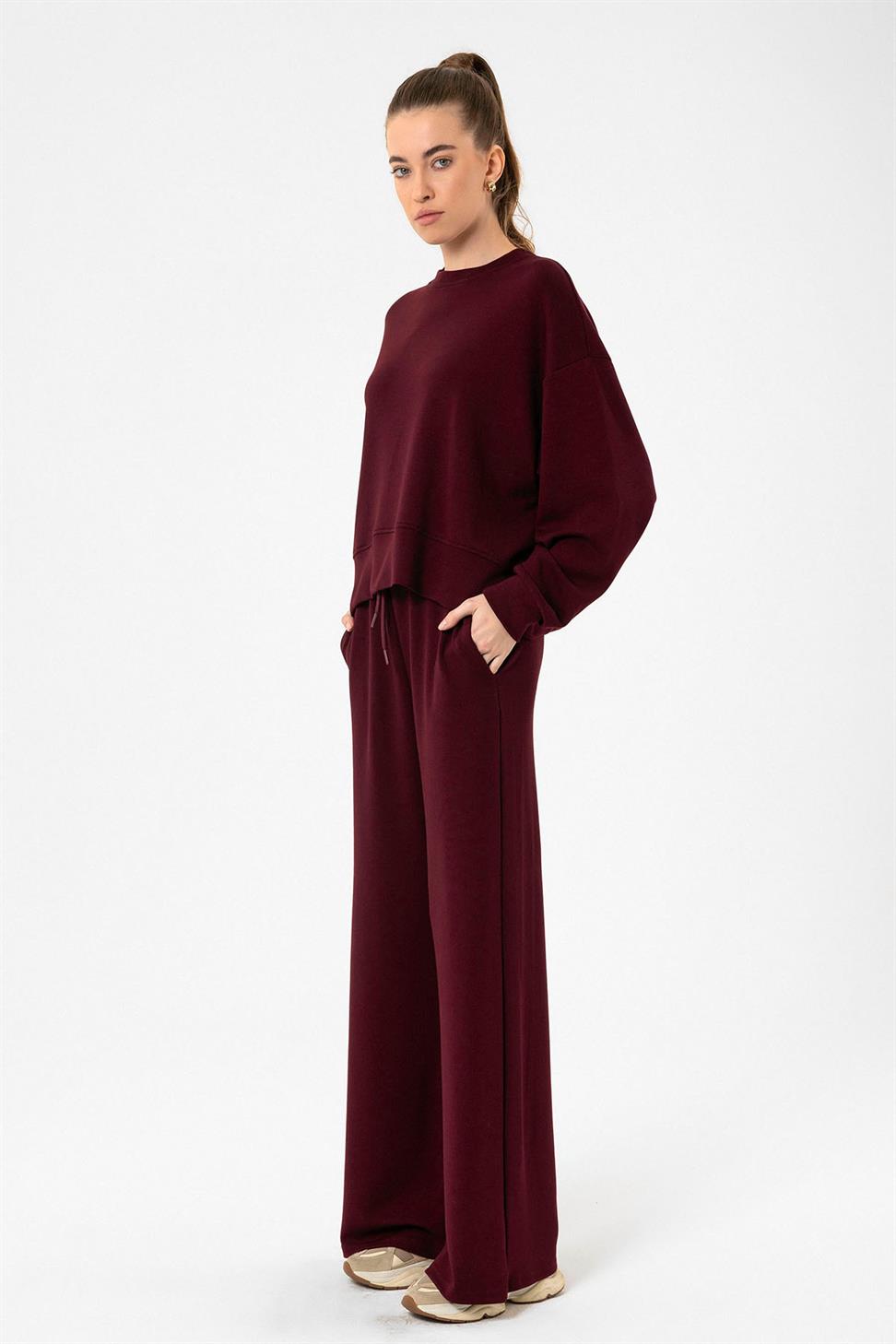 Antioch Bordo Kadın İspanyol Paça Eşofman Takım