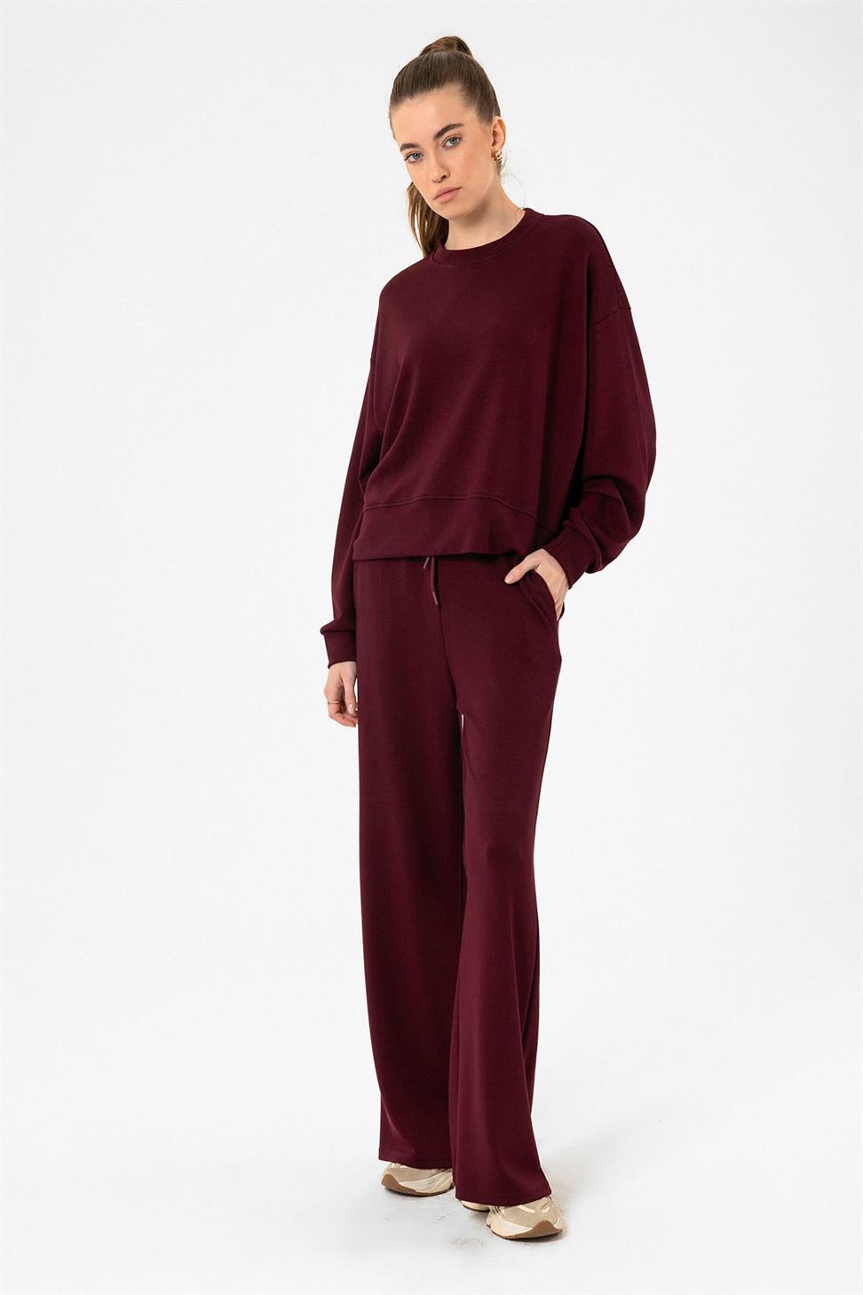 Antioch Bordo Kadın İspanyol Paça Eşofman Takım