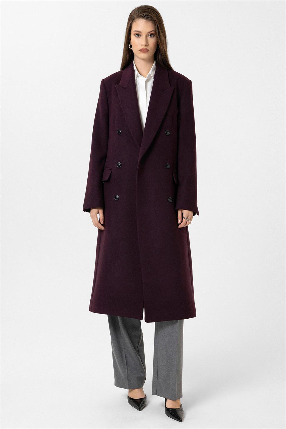 Antioch Bordo Kadın Kemerli Kruvaze Kaban