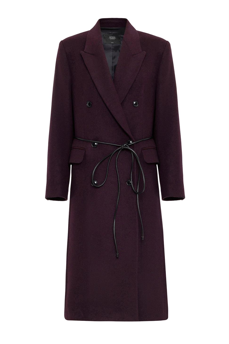 Antioch Bordo Kadın Kemerli Kruvaze Kaban