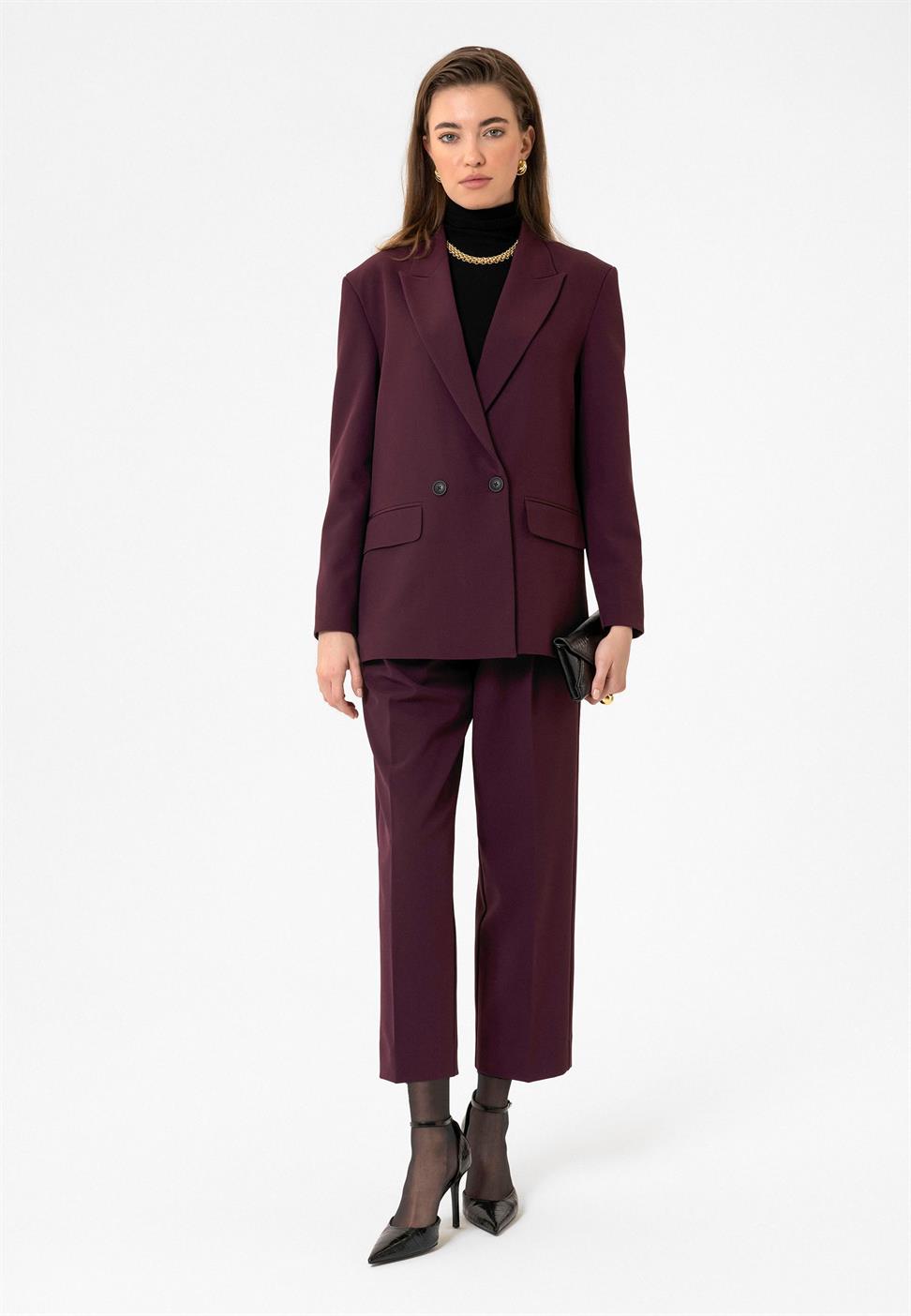 Antioch Bordo Kadın Kruvaze Kapama Oversize Blazer Ceket