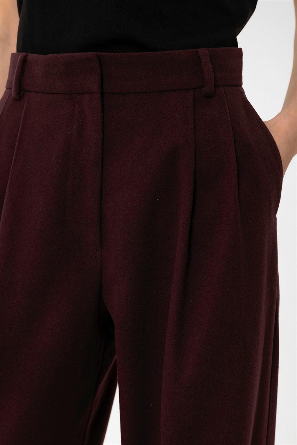 Antioch Bordo Kadın Yüksek Bel Pens Detaylı Straight Fit Pantolon