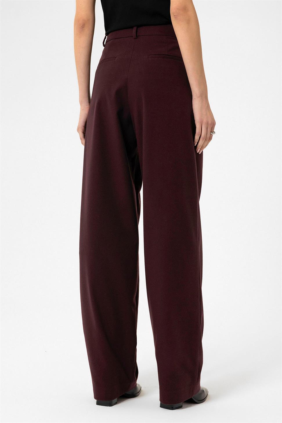 Antioch Bordo Kadın Yüksek Bel Pens Detaylı Straight Fit Pantolon