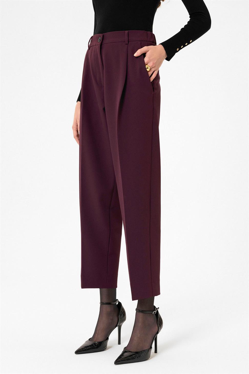 Antioch Bordo Kadın Yüksek Bel Straight Fit Kısa Pantolon