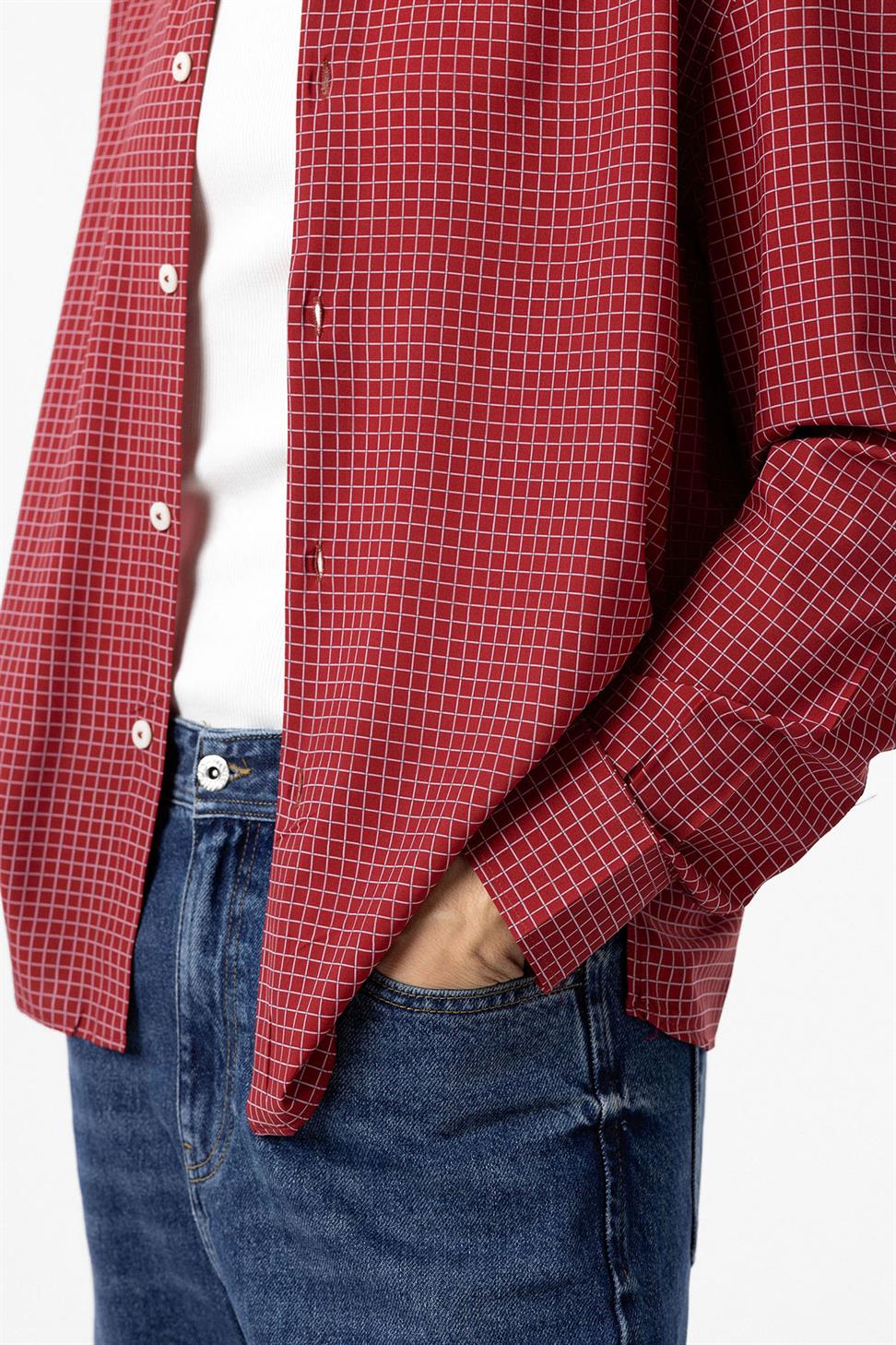 Antioch Bordo Kareli Erkek Rahat Kalıp Erkek Gömlek