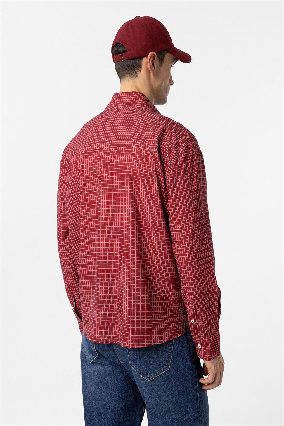 Antioch Bordo Kareli Erkek Rahat Kalıp Erkek Gömlek