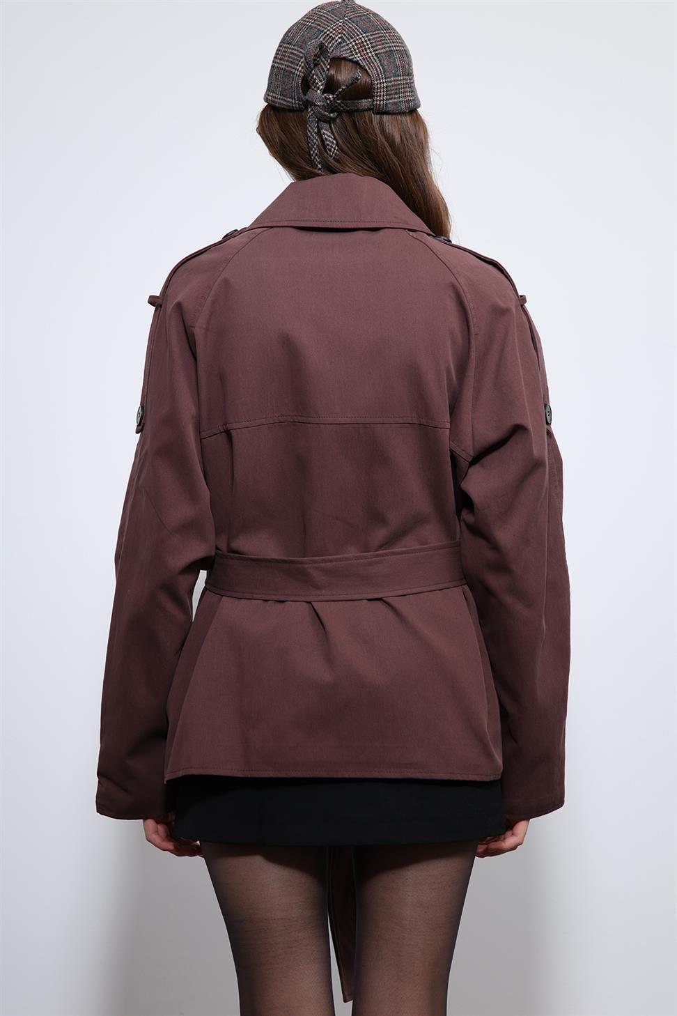 Antioch Bordo Kemerli Kısa Trençkot