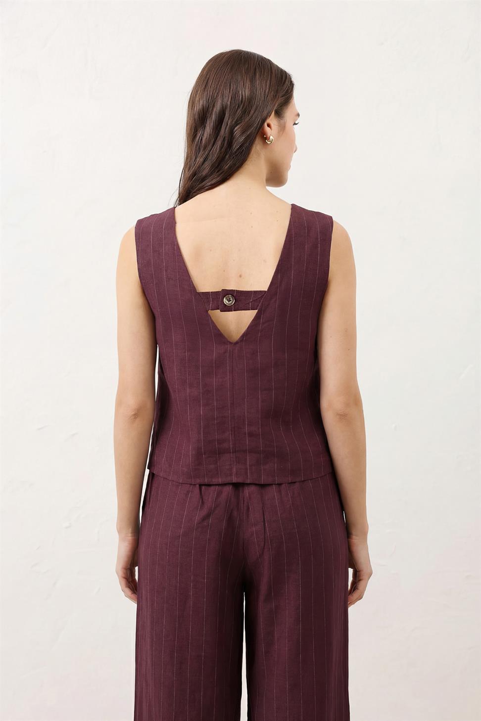 Womens Striped Linen-Blend Suit