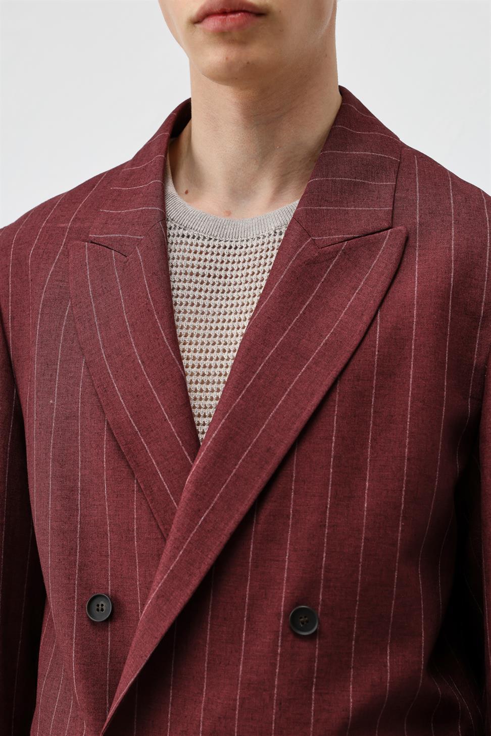 Mens Striped Blazer Jacket with Linen Blend