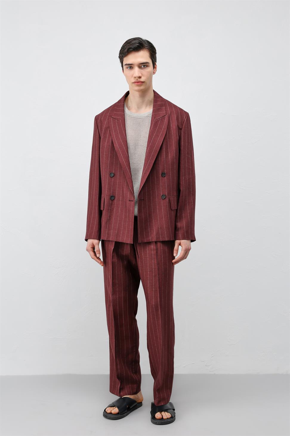 Mens Striped Blazer Jacket with Linen Blend
