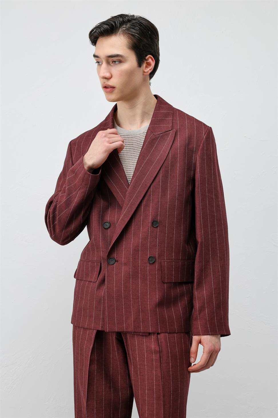 Mens Striped Blazer Jacket with Linen Blend