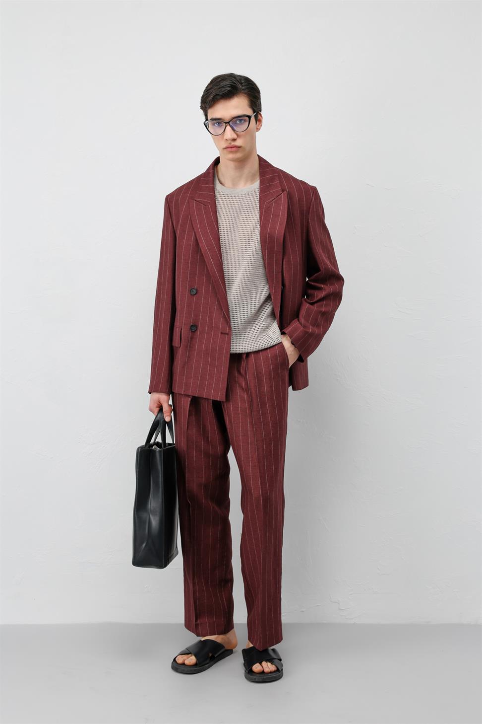 Mens Striped Blazer Jacket with Linen Blend