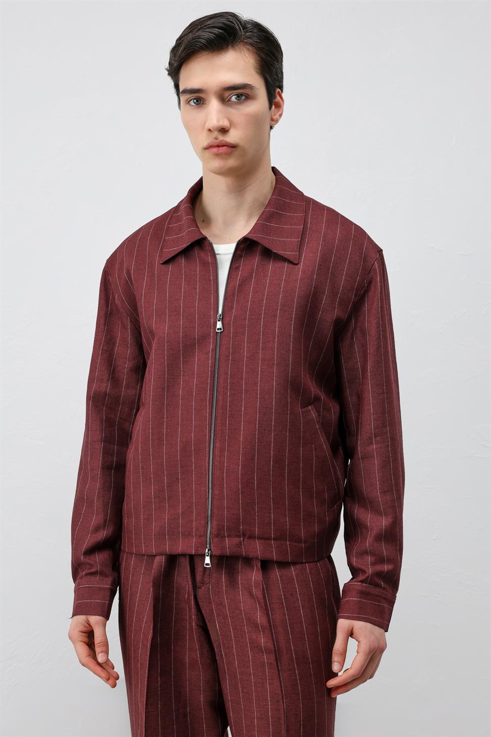 Mens Striped Jacket with Linen Blend