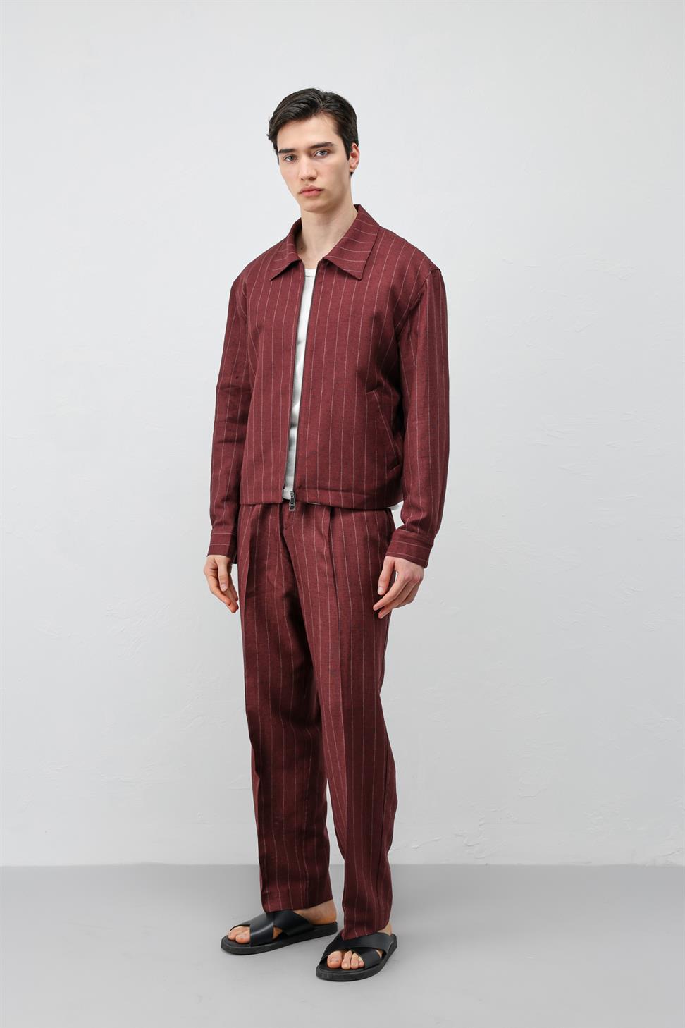Mens Striped Jacket with Linen Blend