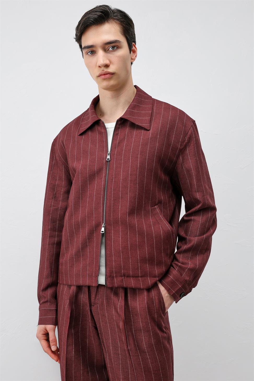 Mens Striped Jacket with Linen Blend