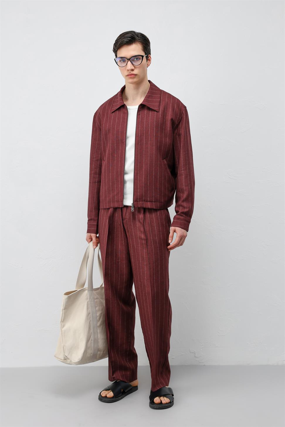 Mens Striped Jacket with Linen Blend