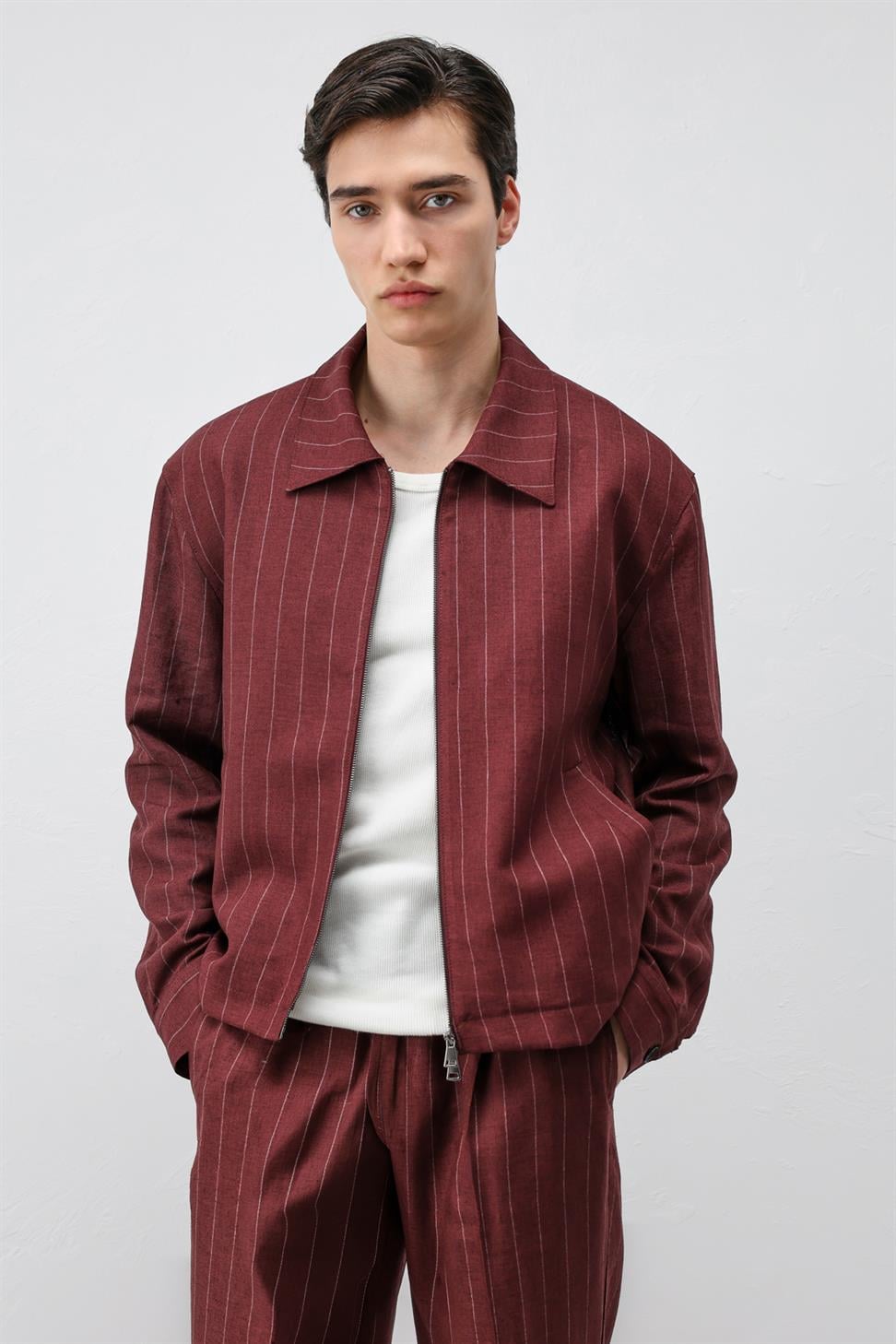Mens Striped Jacket with Linen Blend