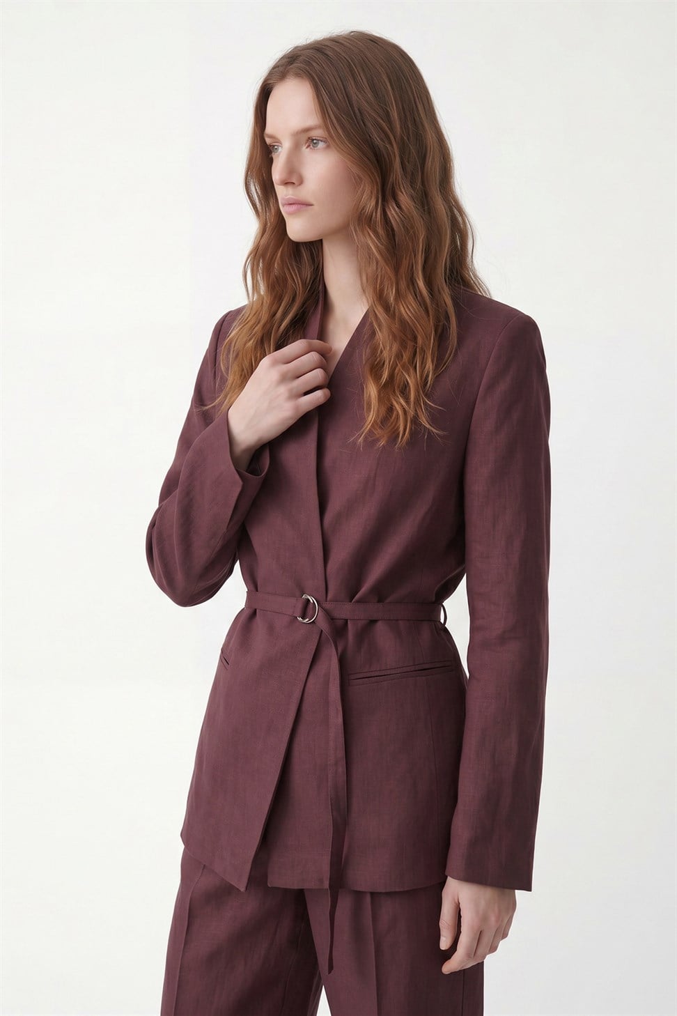 Antioch Bordo Keten Karışımlı Kadın Blazer Ceket