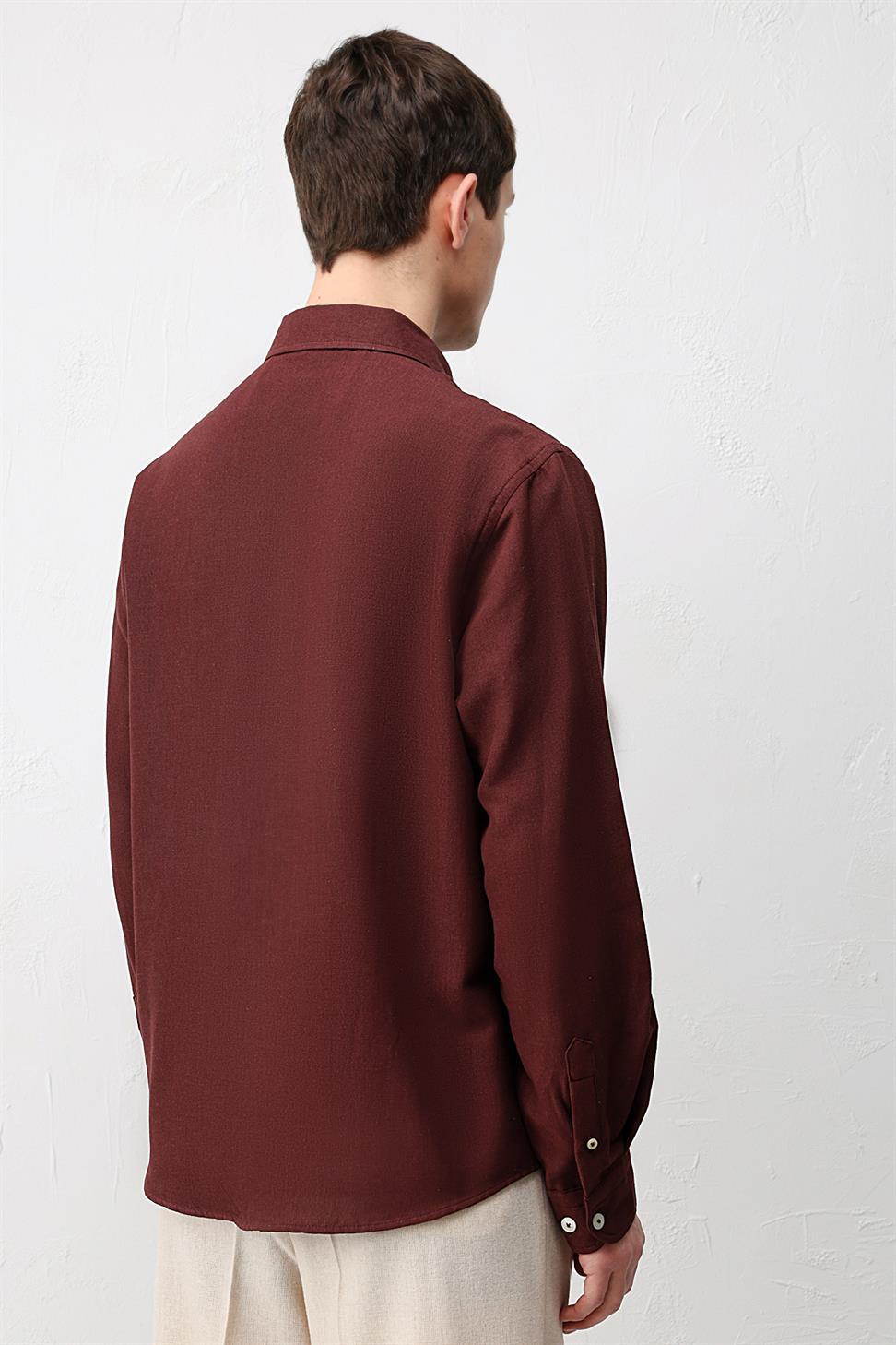 Antioch Bordo Keten Karışımlı Relaxed Fit Erkek Gömlek