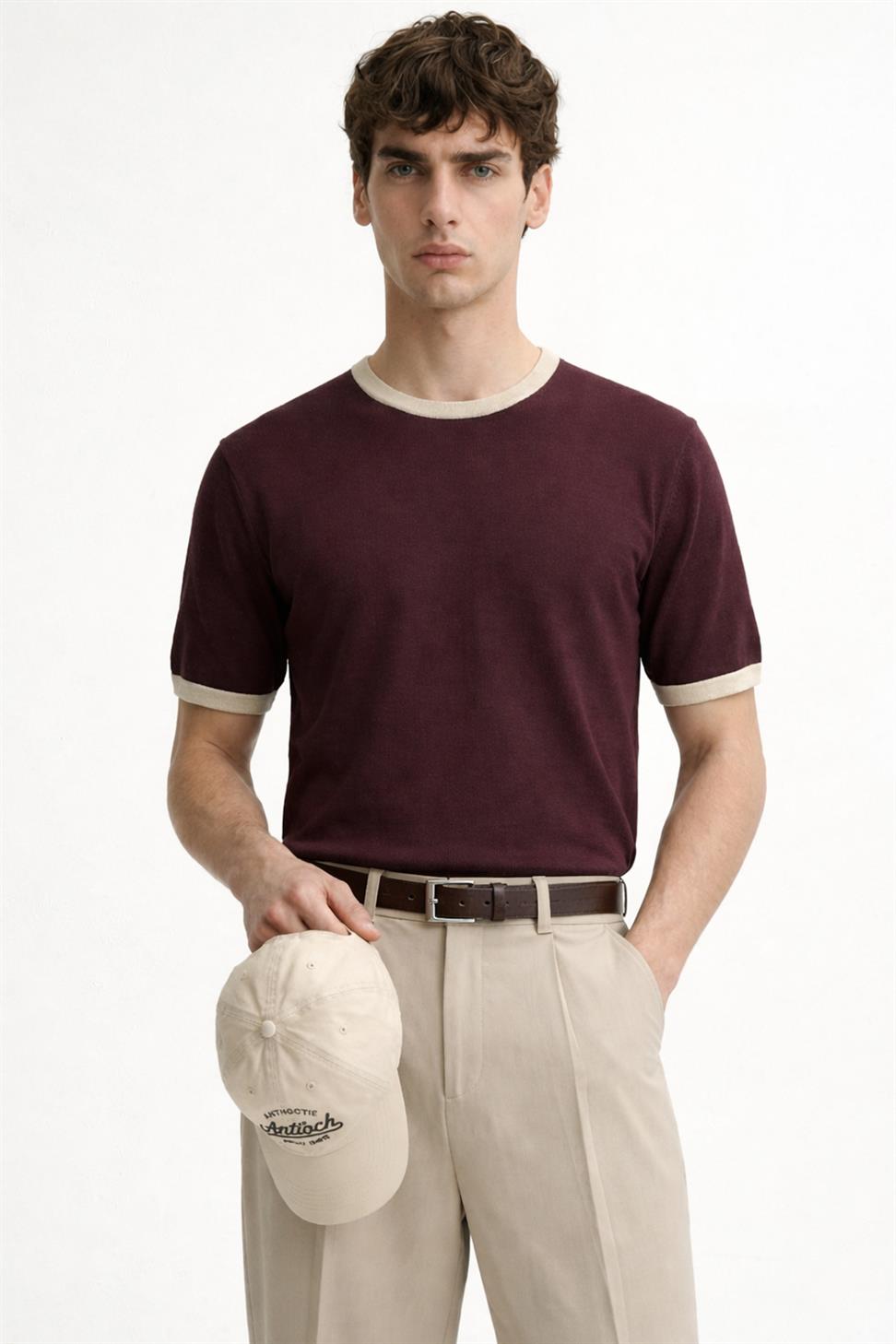 Antioch Bordo Kontrast Yaka Erkek T-Shirt