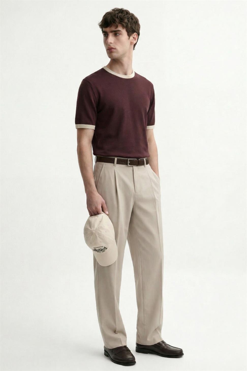 Antioch Bordo Kontrast Yaka Erkek T-Shirt